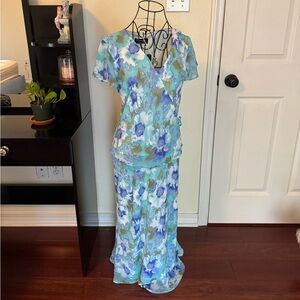 Floral Wrap Dress in Blue and Green